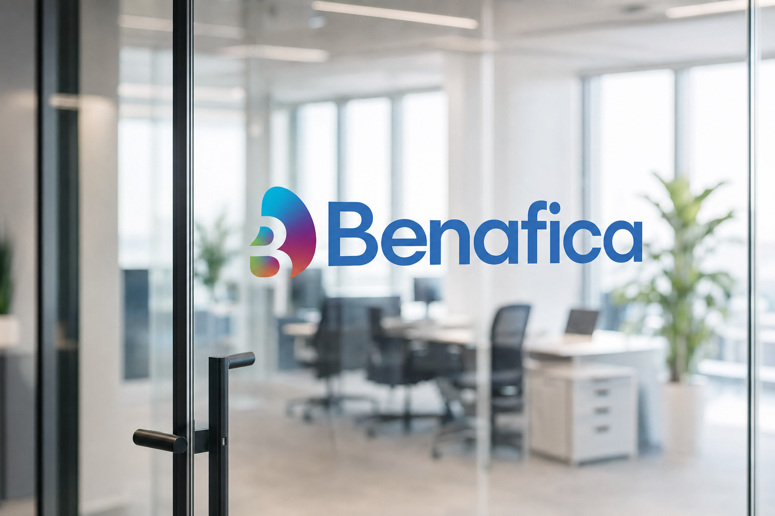 Benafica glass door office logo